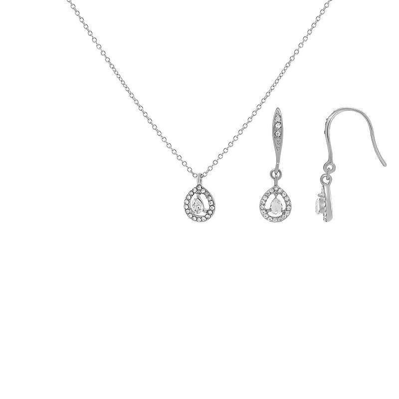 Emberly Cubic Zirconia Teardrop Halo Drop Earrings & Pendant Necklace Set, Womens, Silver Tone Product Image