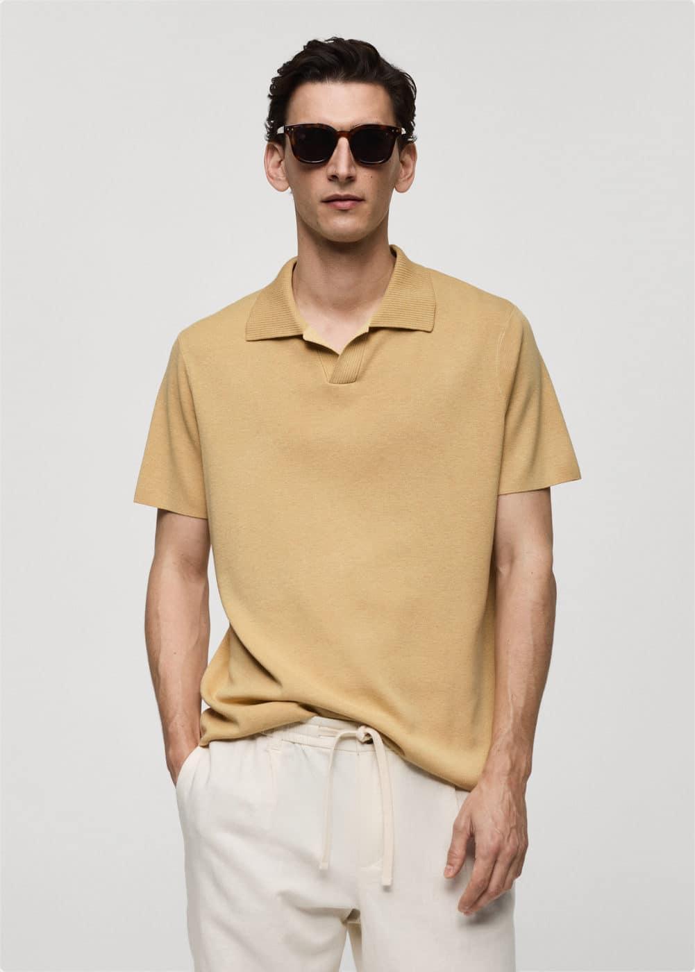 MANGO MAN - Textured knitted cotton polo shirt mustardMen Product Image