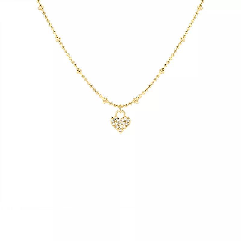 Emberly Gold Tone Pave Cubic Zirconia Heart Charm Beaded Necklace, Womens, Yellow Gold Tone Product Image