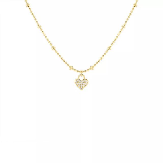 Emberly Gold Tone Pave Cubic Zirconia Heart Charm Beaded Necklace, Womens, Yellow Gold Tone Product Image