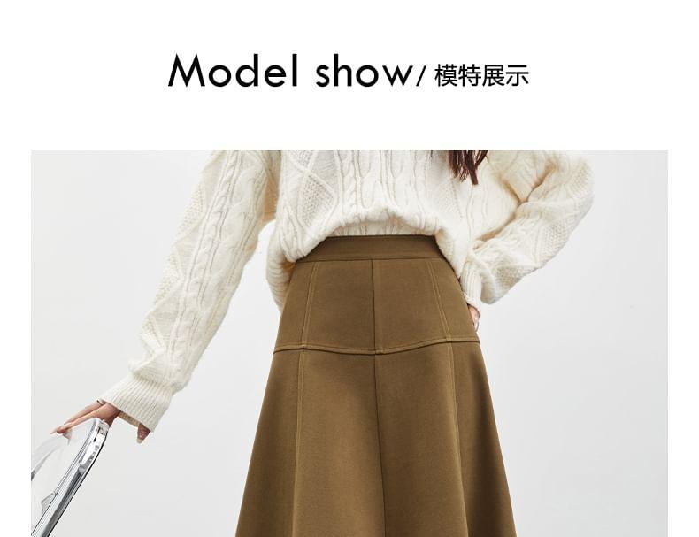 High Rise Plain Panel Midi A-Line Skirt Product Image