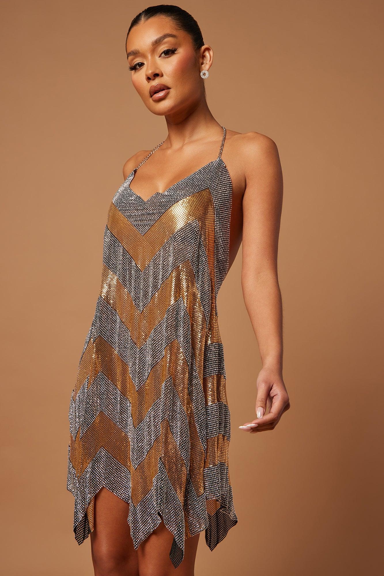 Hallie Chainmail Mini Dress - Gold/combo Product Image