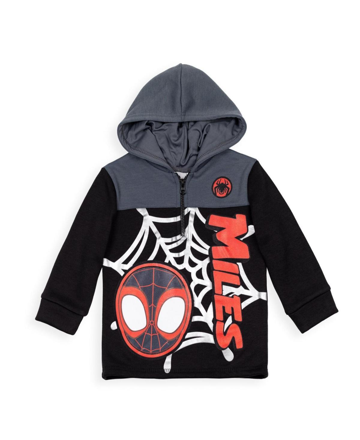 Marvel Boys Spidey and His Amazing Friends Ghost-Spider Miles Morales Spider-Man Fleece Half Zip Hoodie to Product Image