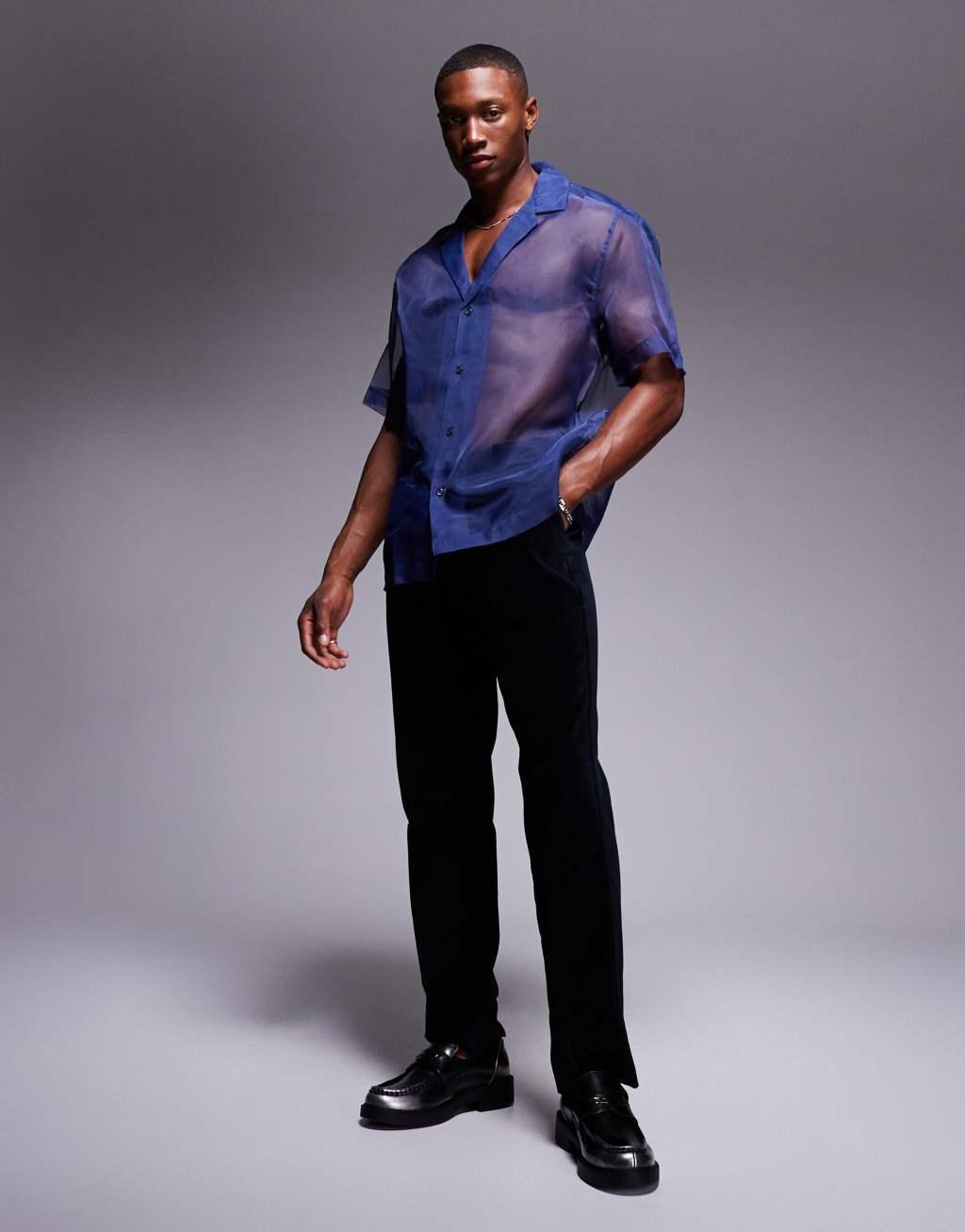 ASOS DESIGN organza shirt in blue Product Image