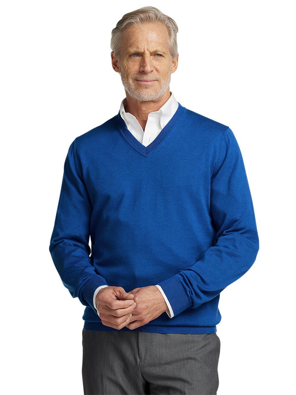 Supima Cotton V-neck Sweater - Blue Product Image