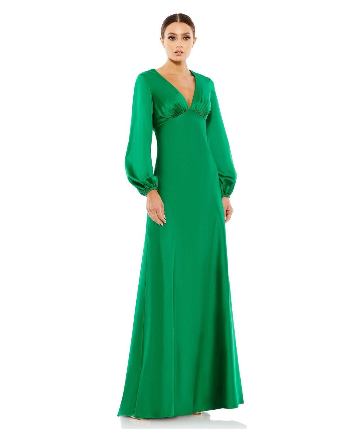 Womens Puffed-Sleeve Satin Gown Product Image