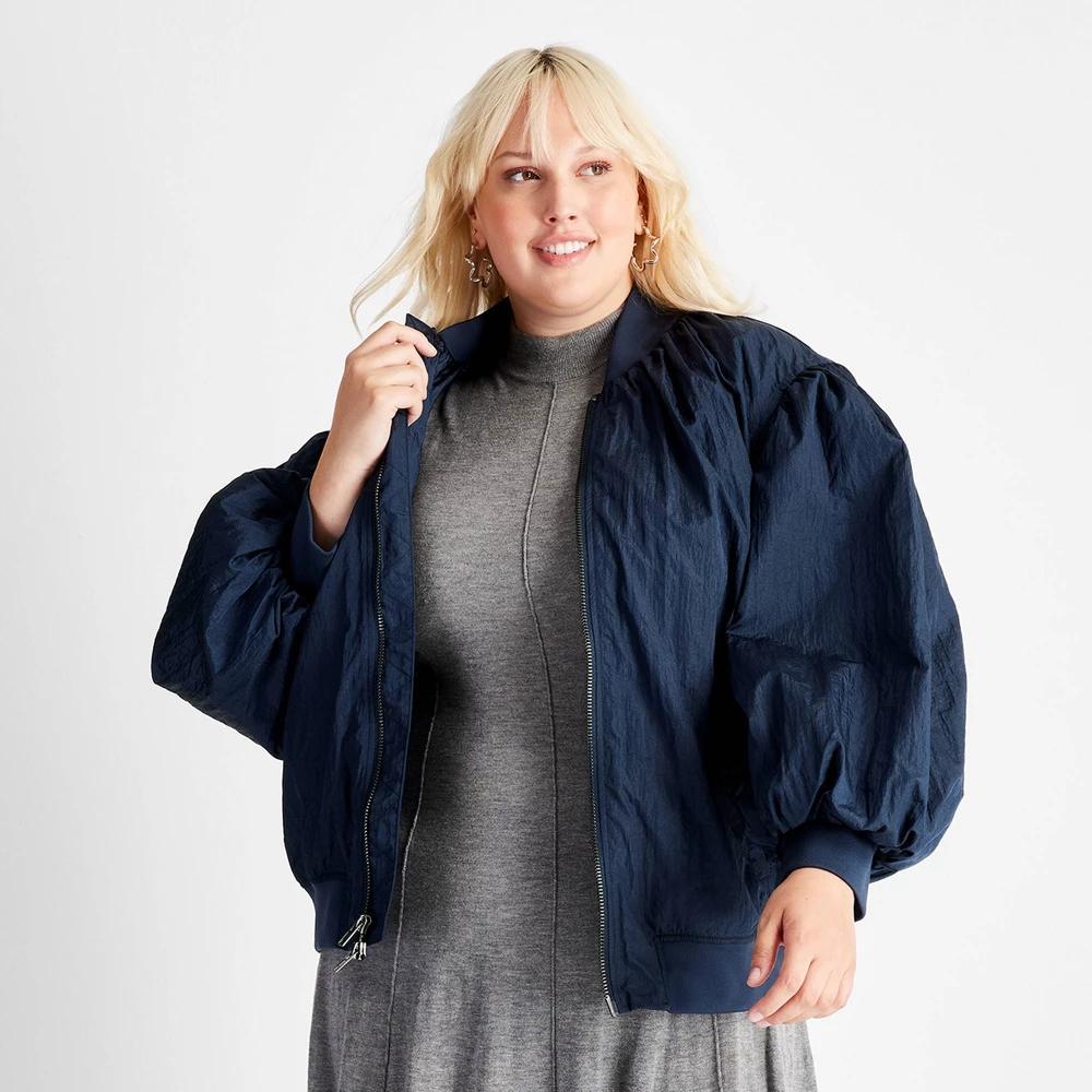 Womens Nylon Relaxed Bomber Jacket - Future Collective Navy Blue Product Image