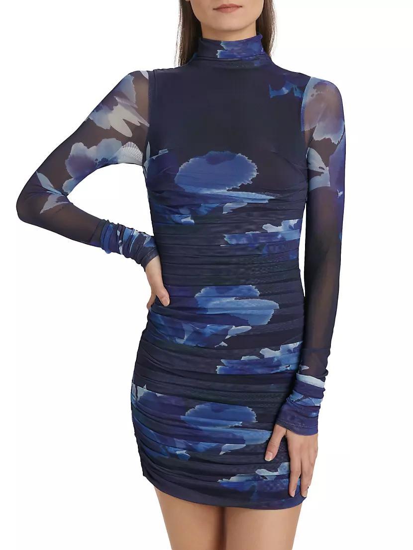 Mila Printed Ruched Mesh Minidress Product Image