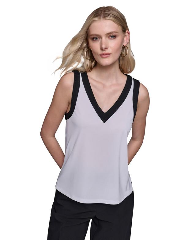 Karl Lagerfeld Womens Mixed-Media Sleeveless Top - Blk Product Image