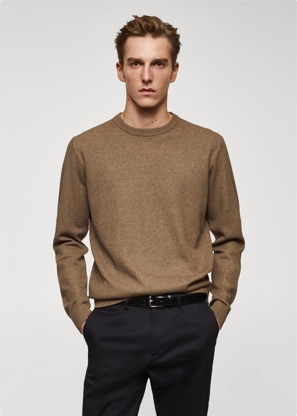 MANGO MAN - Structured cotton sweater mink greyMen Product Image