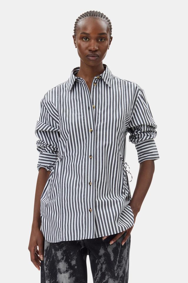 Stripe Cotton Oversized Tie String Shirt Product Image