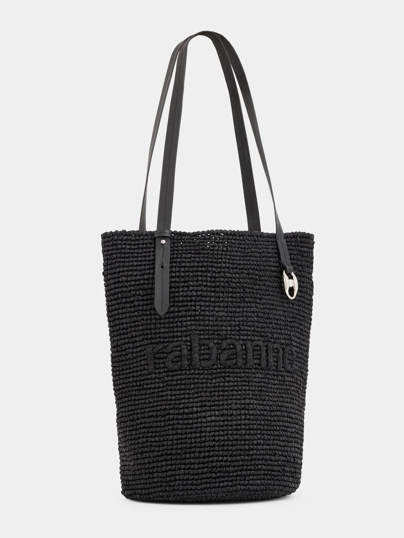 Black Raffia Tote Bag with logo Product Image