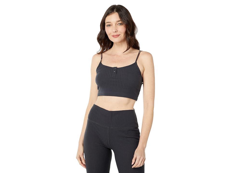 Madewell Tia Brushed Corded Ribbed Cropped Tank Coal) Women's Clothing Product Image