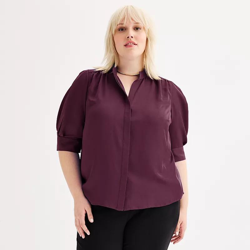 Plus Size Nine West Balloon Sleeve Collared Top, Womens Product Image