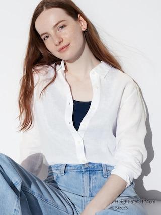 Womens Premium Linen Long Sleeve Shirt White 2XL UNIQLO US Product Image