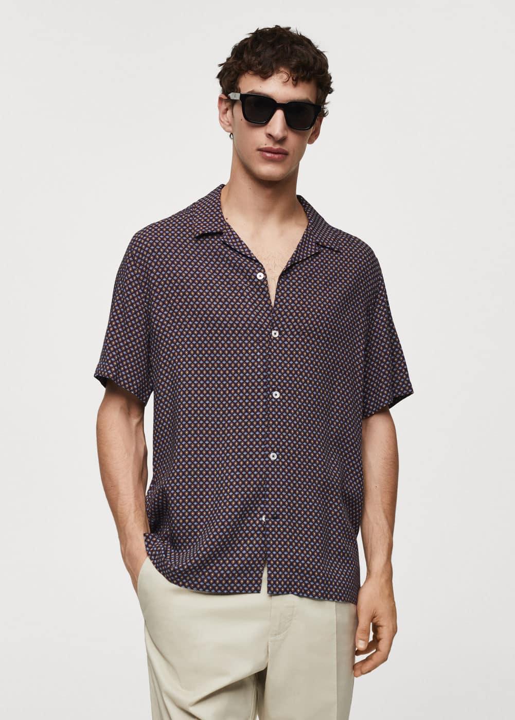 MANGO MAN - Regular-fit short-sleeved printed shirt burgundyMen Product Image