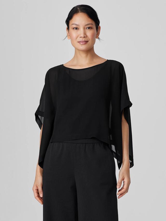 EILEEN FISHER Sheer Silk Georgette Bateau Neck Ponchofemale Product Image