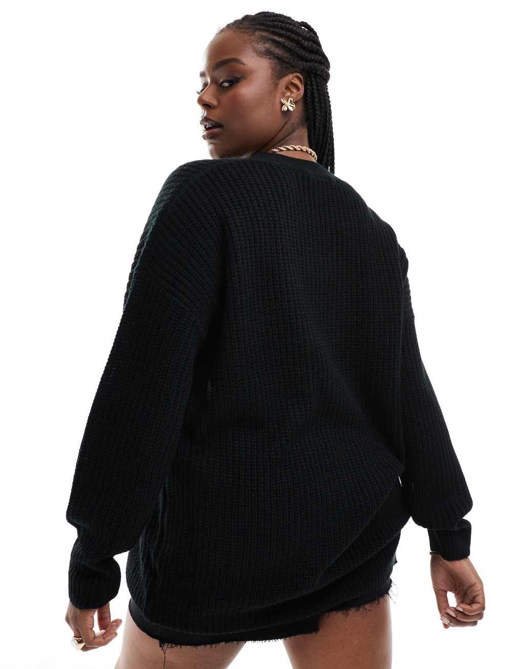 Yours eyelet sweater in black Product Image