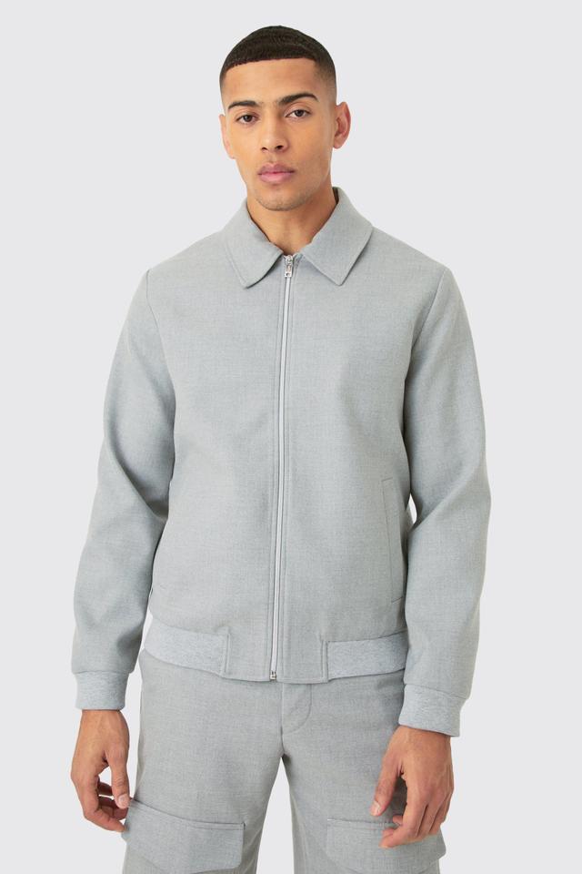 Mens Grey Smart Harrington Jacket, Grey Product Image