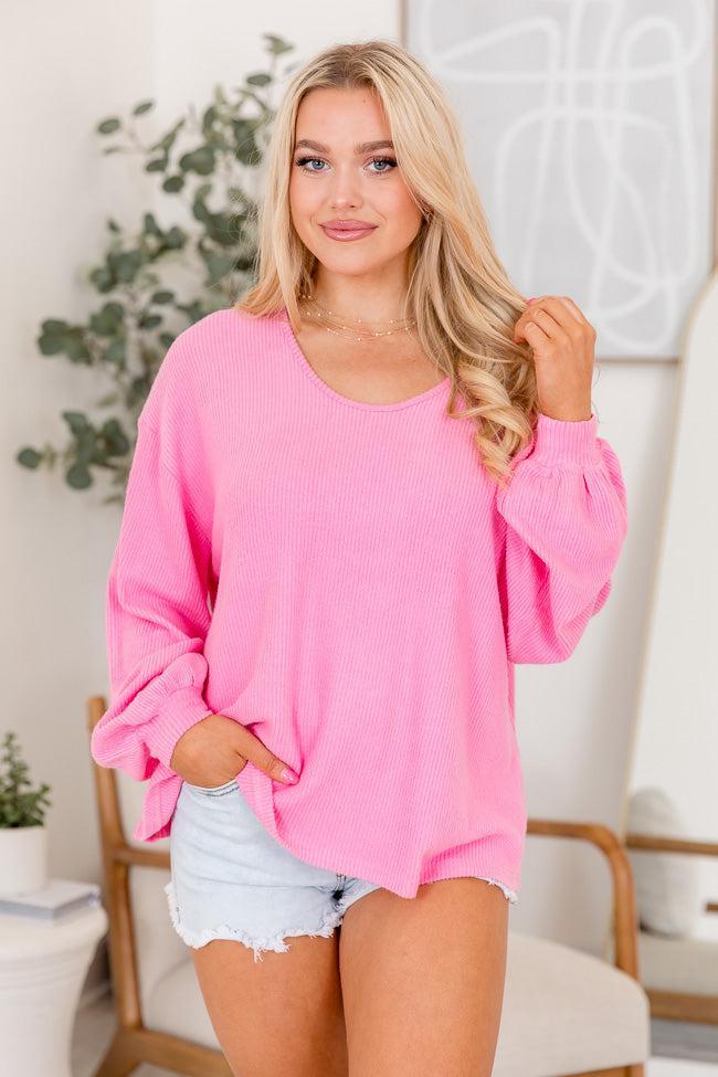 All That You Need Pink Oversized Brushed Rib Top Product Image