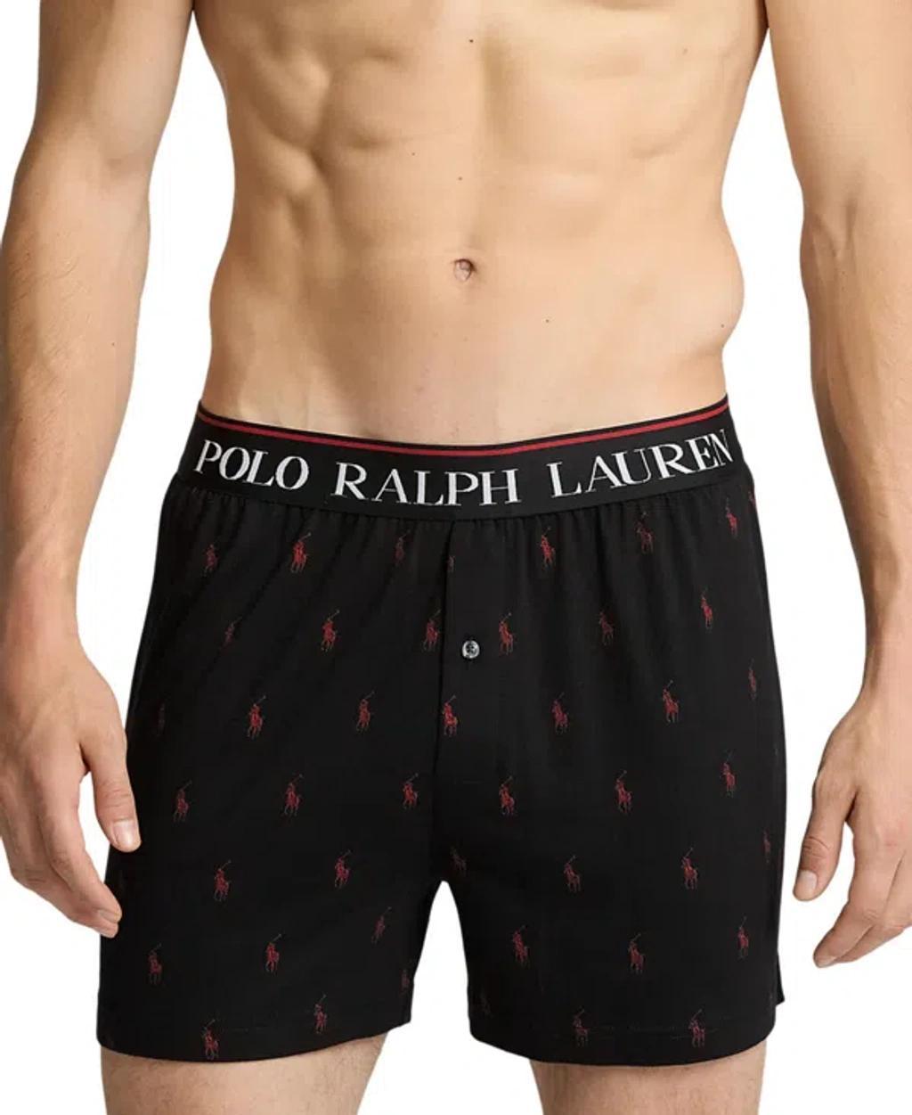 Men's Exposed Waistband Knit Boxers In Polo Black,rl2000 Red All Over Pony Product Image