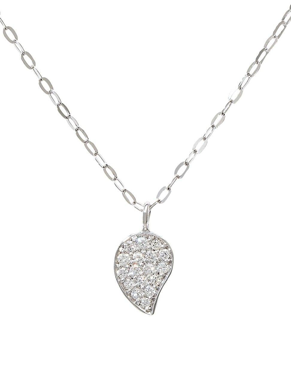 Womens 18K White Gold & Diamond Pav Drop Pendant Chain Necklace Product Image