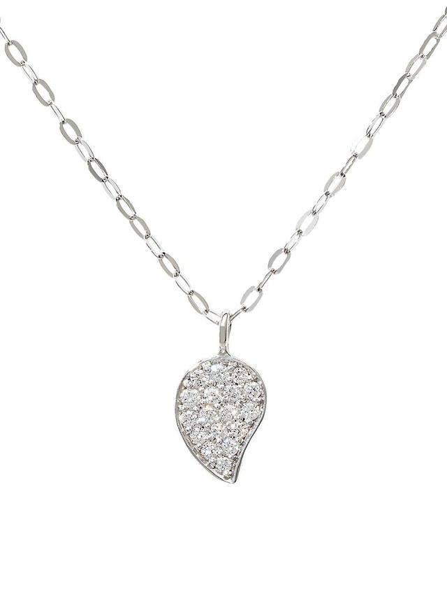 Womens 18K White Gold & Diamond Pav Drop Pendant Chain Necklace Product Image