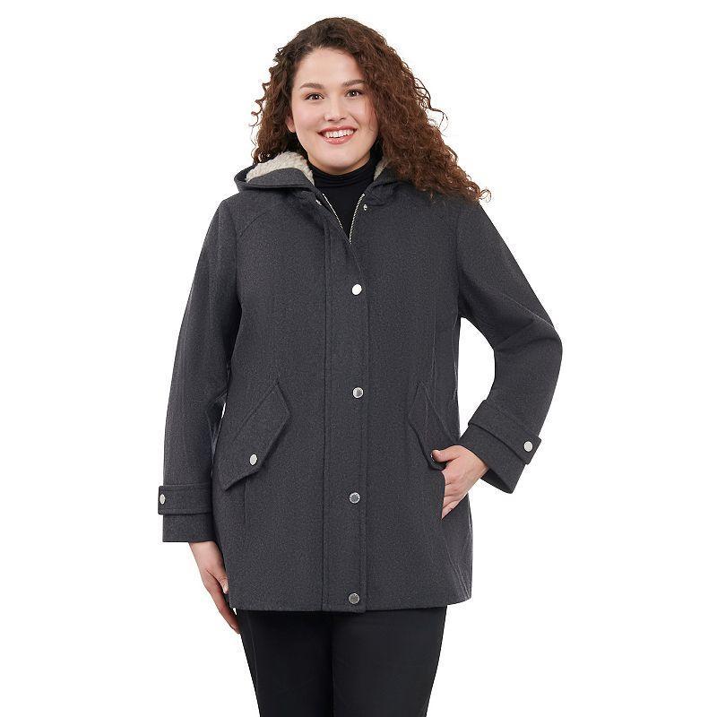 Plus Size London Fog Sherpa-Lined Hood Wool-Blend Coat, Womens Grey Product Image