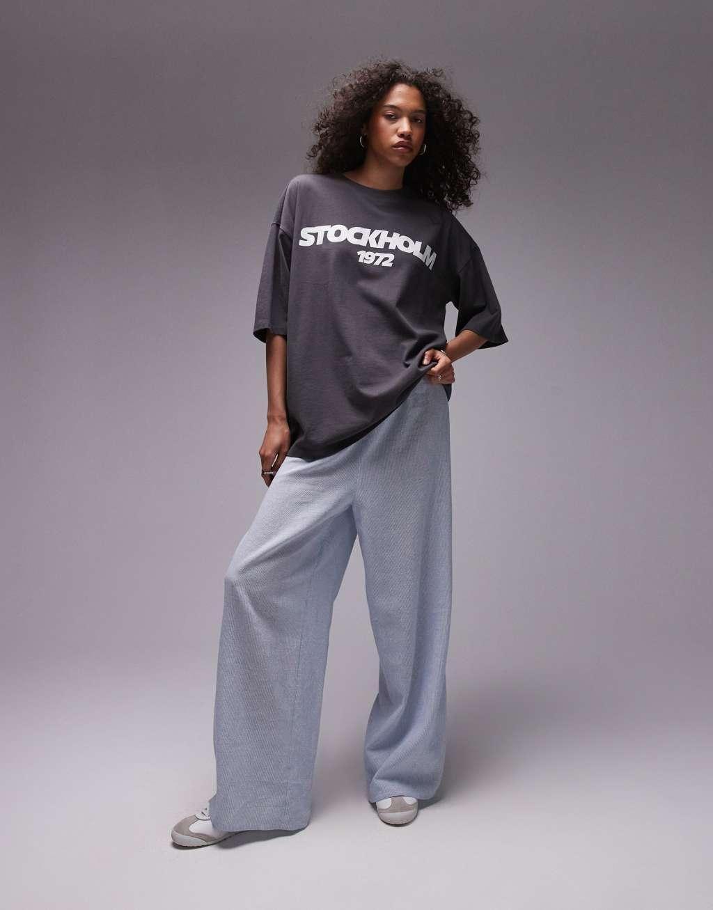 Topshop stockholm 1972 oversized tee in gray Product Image