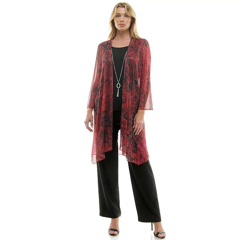 Womens Luxology 3-Piece Shimmer Cardigan, Tank Top & Straight Leg Pants Set Product Image