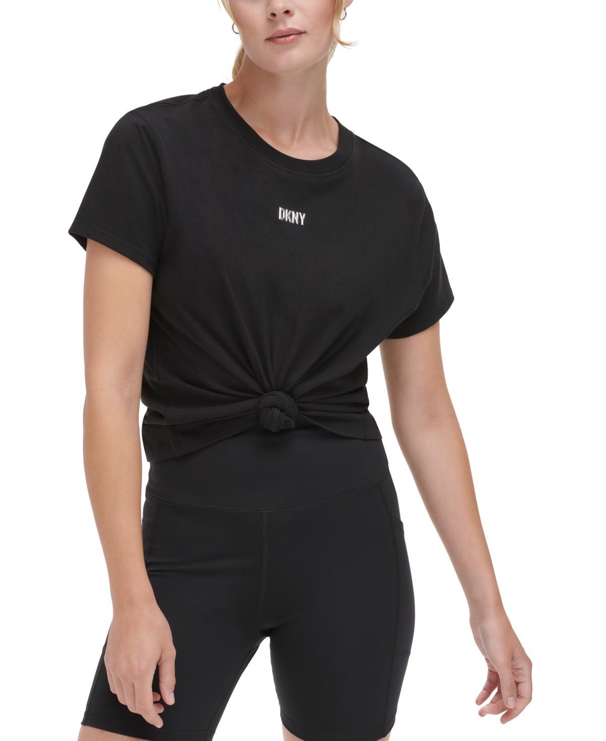 Dkny Sport Womens Knot-Front Metallic Logo T-Shirt Product Image