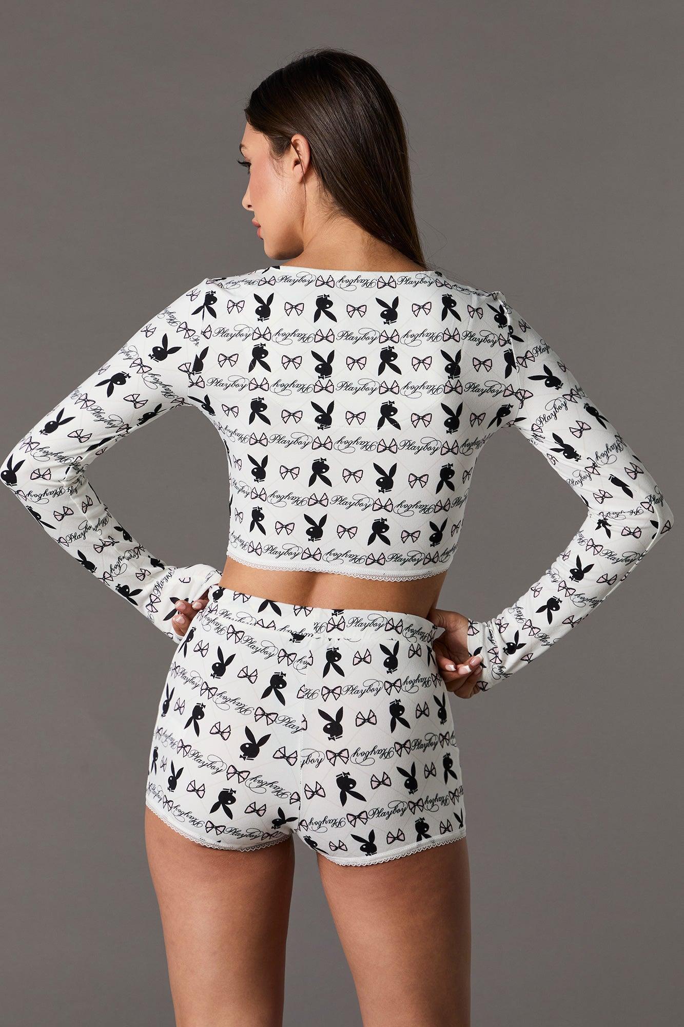 Playboy Long Sleeve Crop Top & Short 2 Piece Pajama Set Female Product Image