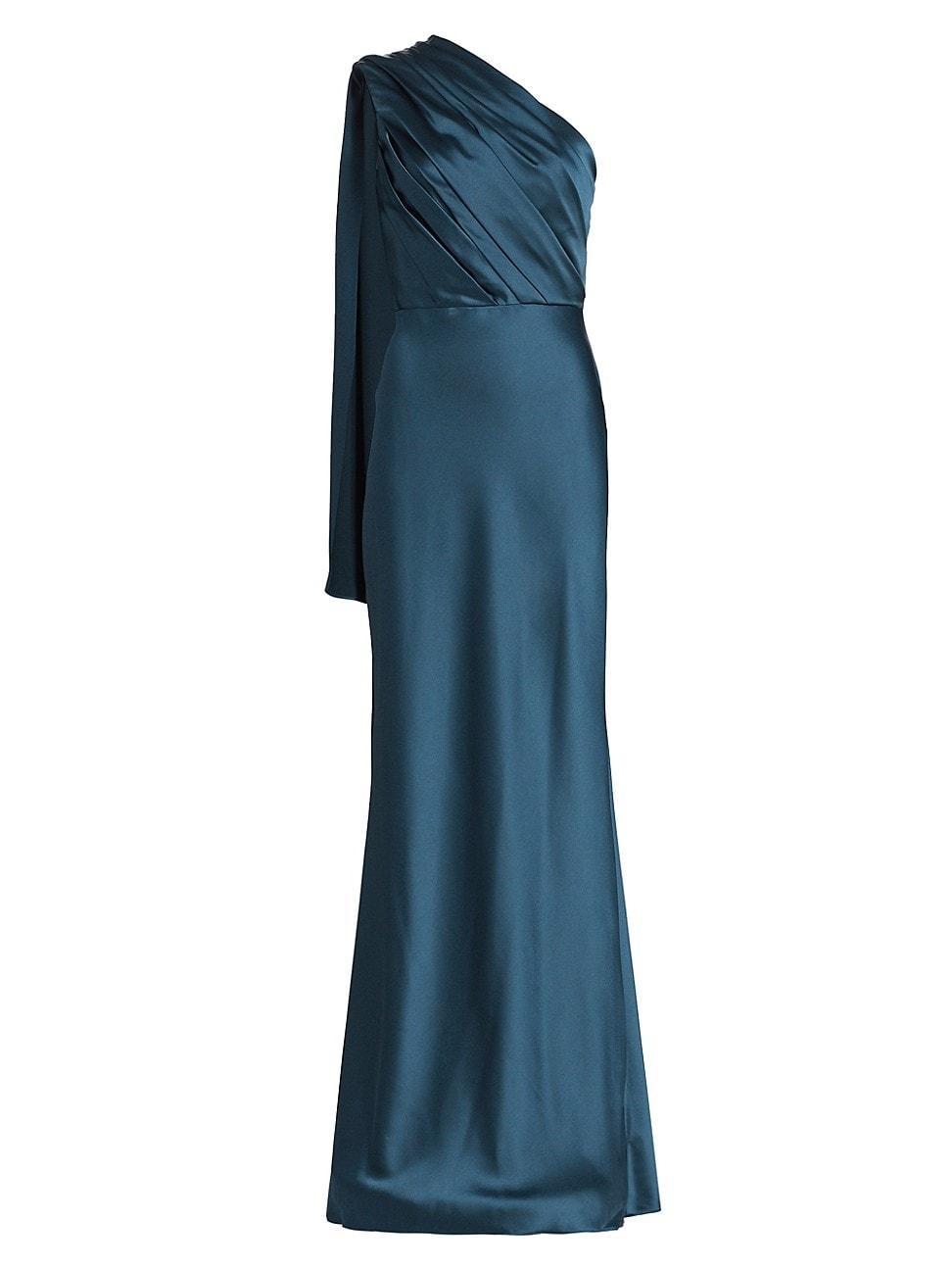 Womens Satin Draped One-Shoulder Gown Product Image