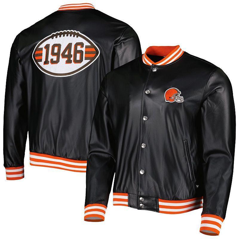 Mens The Wild Collective Black Cleveland Browns Metallic Bomber Full-Snap Jacket Product Image