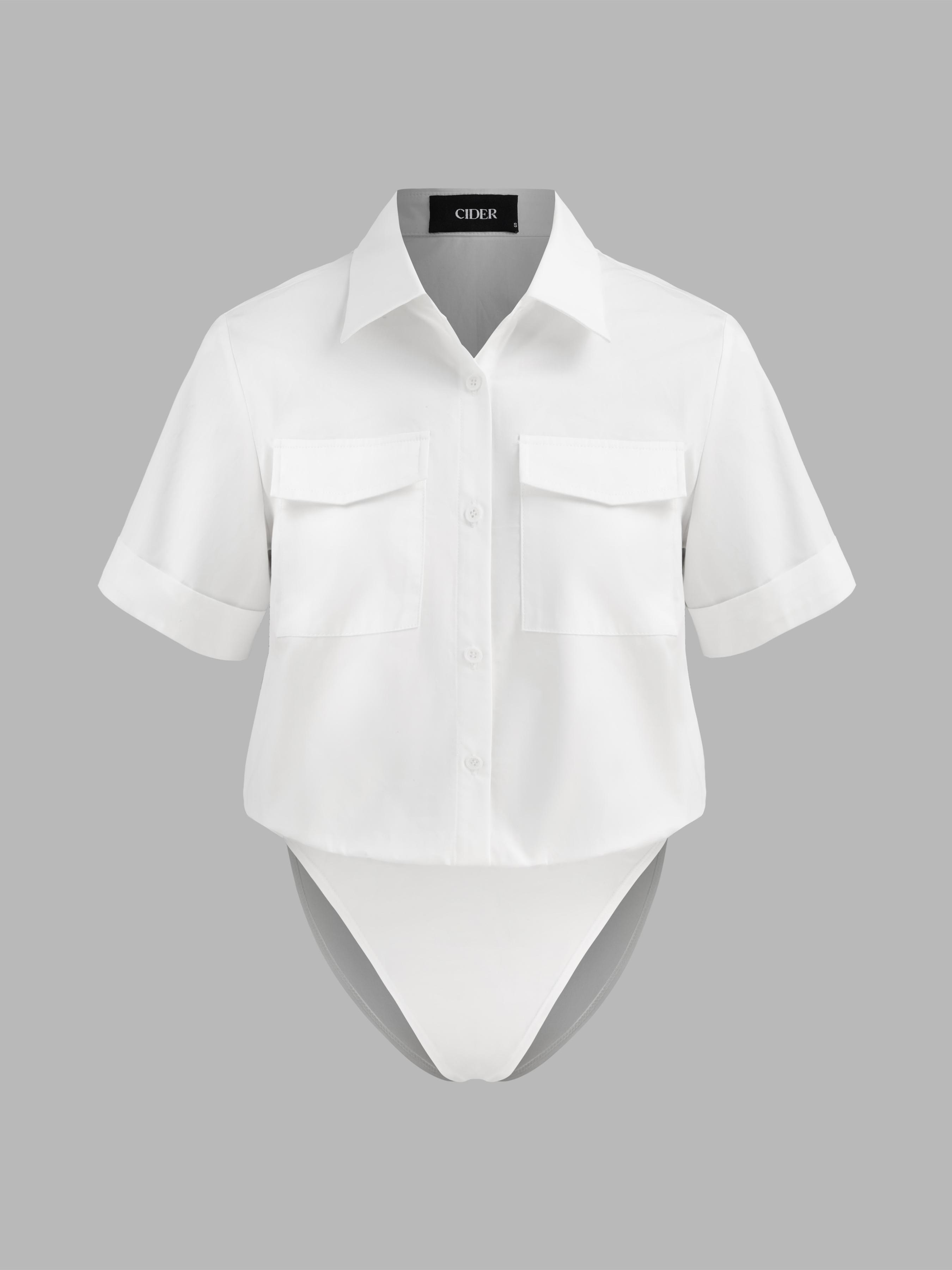 100% Cotton Collar Solid Button Shirt Bodysuit Product Image