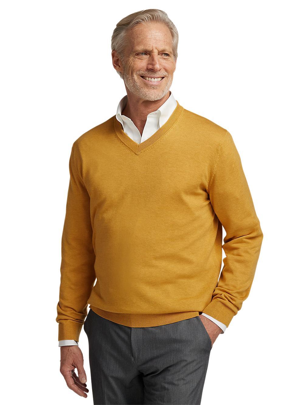 Supima Cotton V-neck Sweater - Mustard Product Image