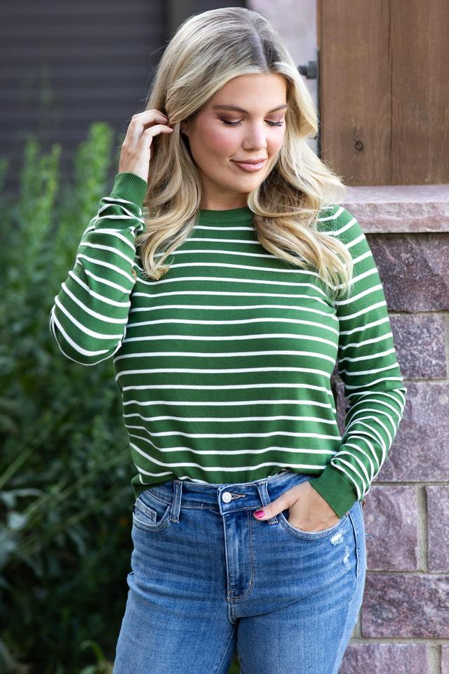 Green Striped Long Sleeve Sweater Product Image