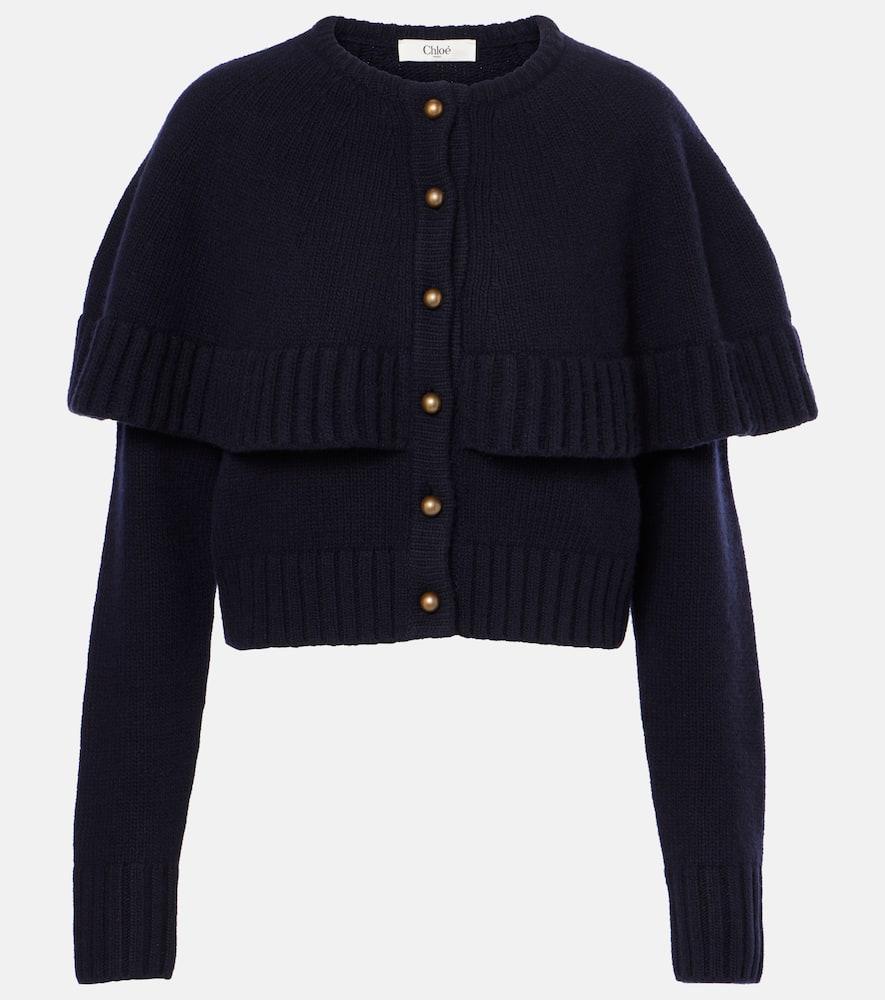 Caped Wool And Cashmere Cardigan In Navy Product Image