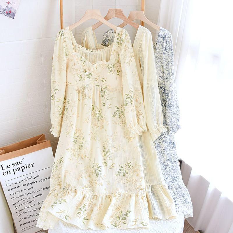 Long-Sleeve Floral Pajama Dress Product Image