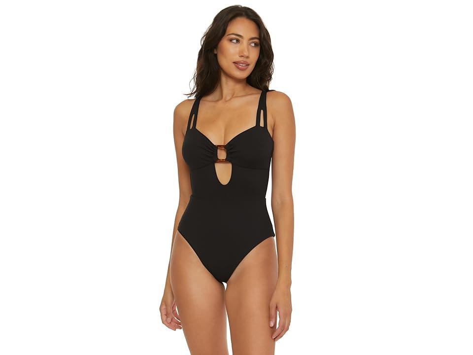 BECCA Modern Edge Rib High leg one piece Women's Swimsuits One Piece Product Image