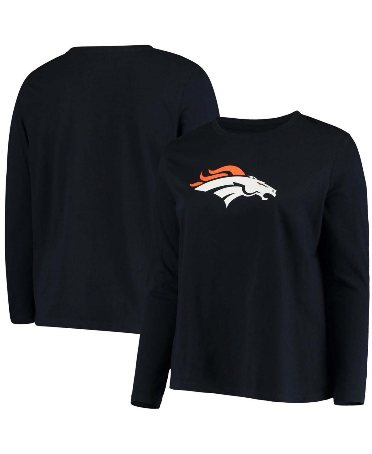 Womens Plus Size Navy Denver Broncos Primary Logo Long Sleeve T-shirt product image