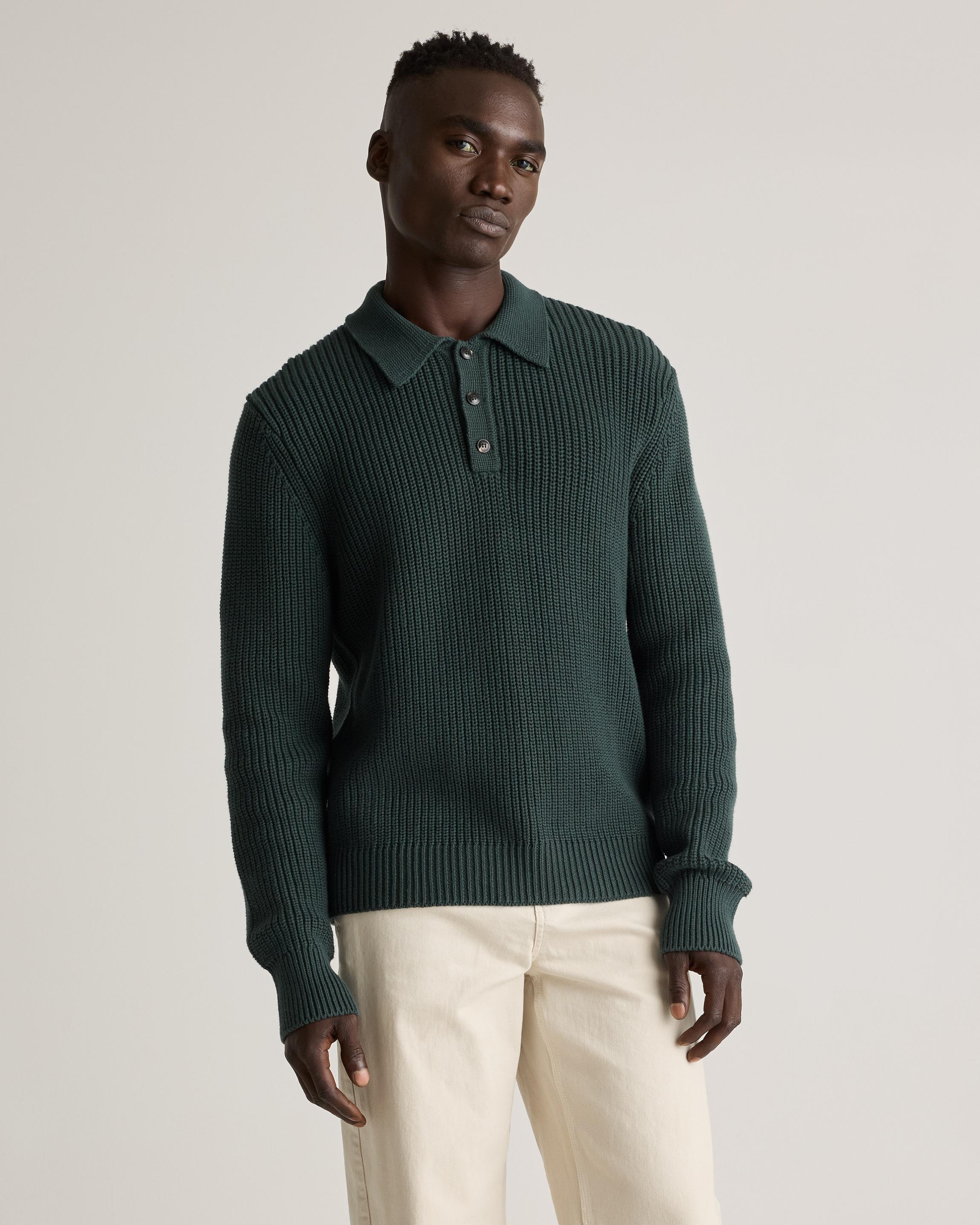 100% Organic Cotton Fisherman Polo Sweater Product Image