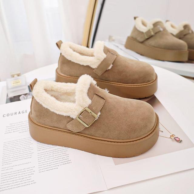 Platform Fleece-Lined Buckled Faux Suede Shoes Product Image