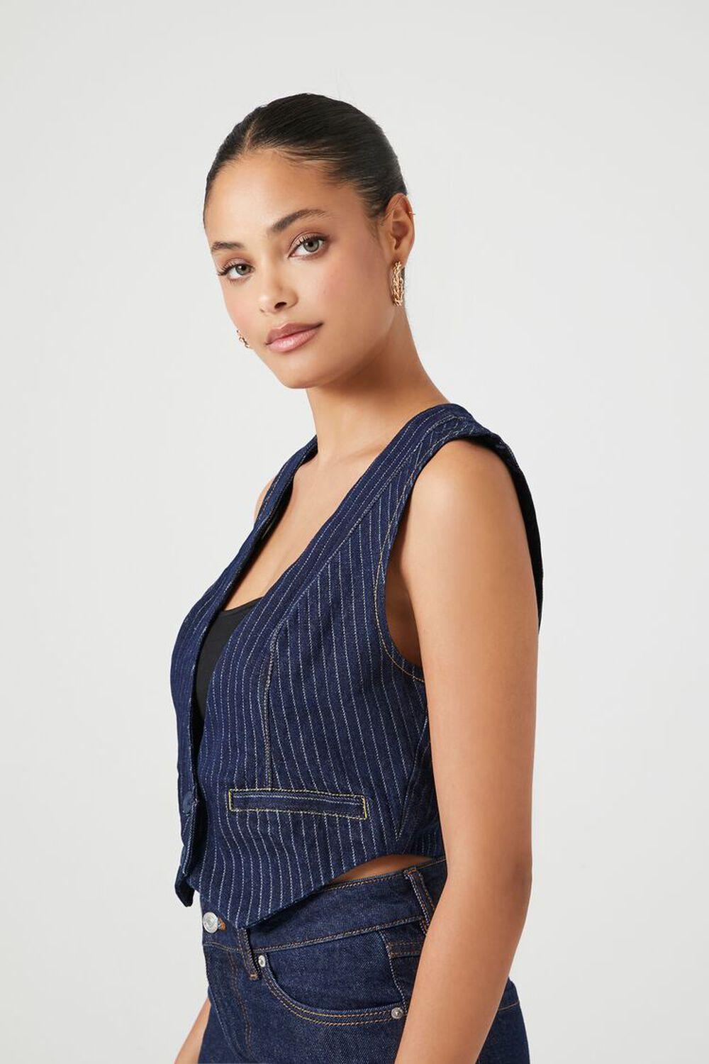 Cropped Pinstripe Denim Vest | Forever 21 Product Image