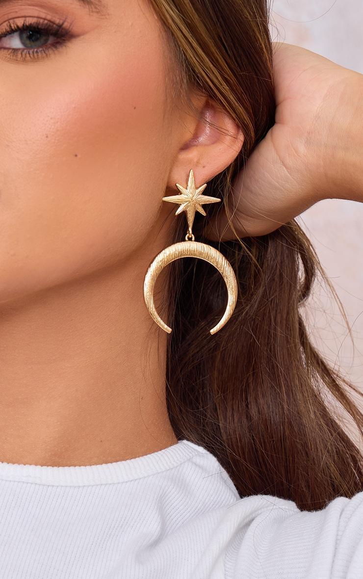 Gold Crescent Star Statement Earrings product image