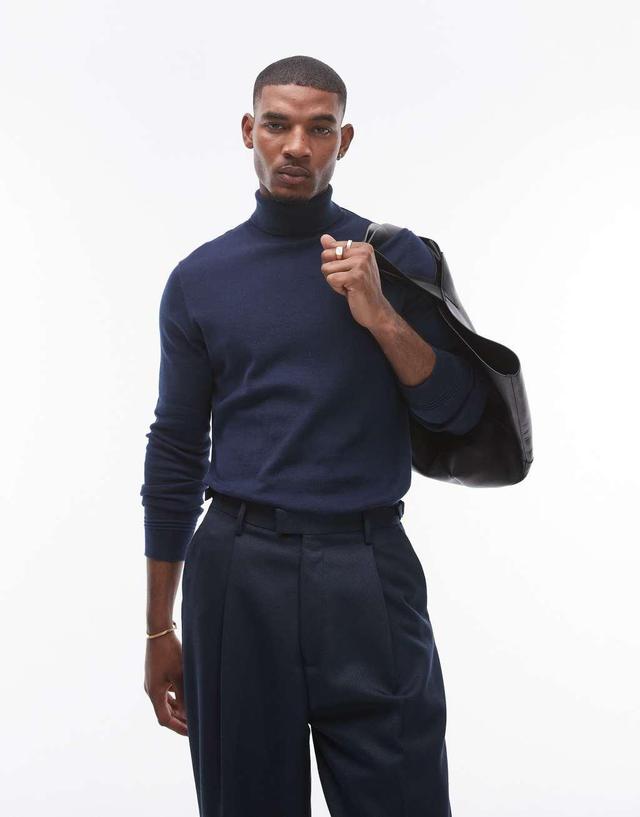 Topman essential turtleneck sweater in navy Product Image