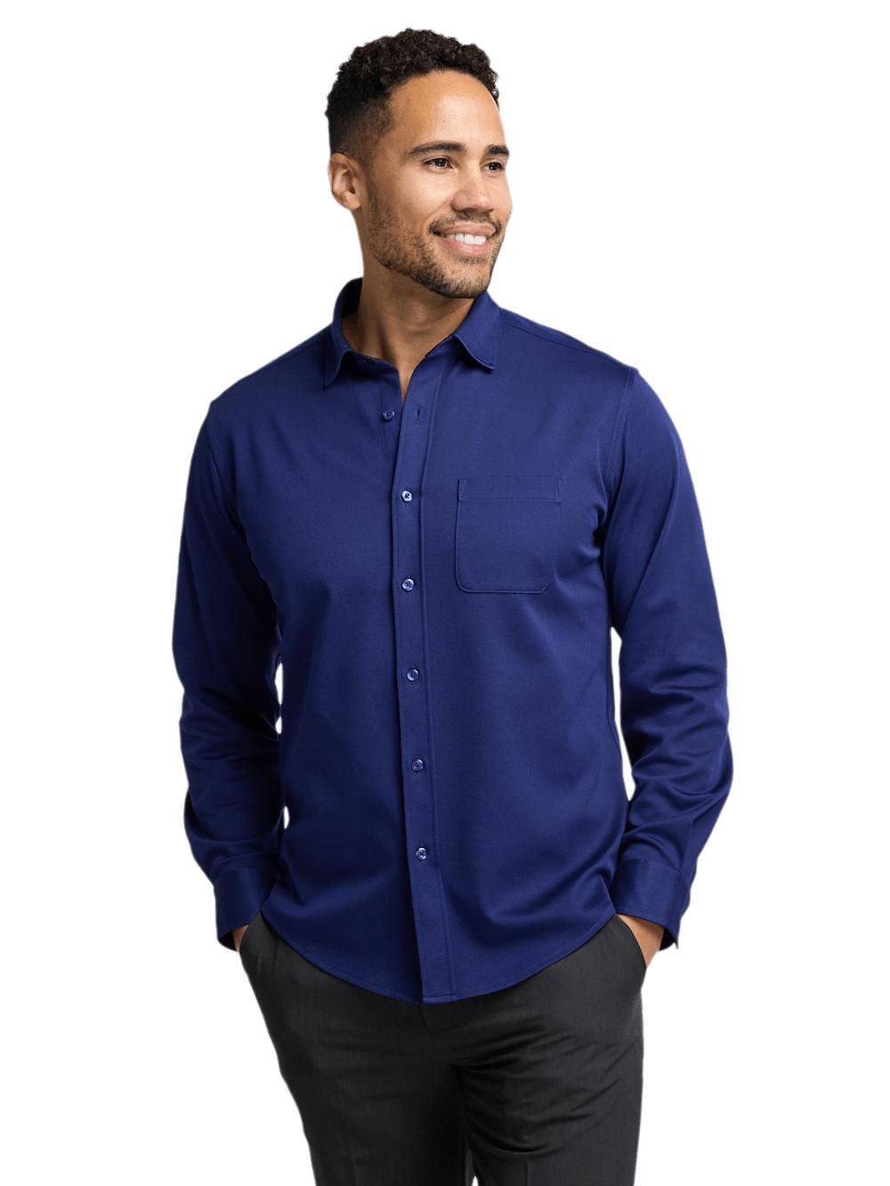 Cotton Blend Button Front Polo - Blue Product Image