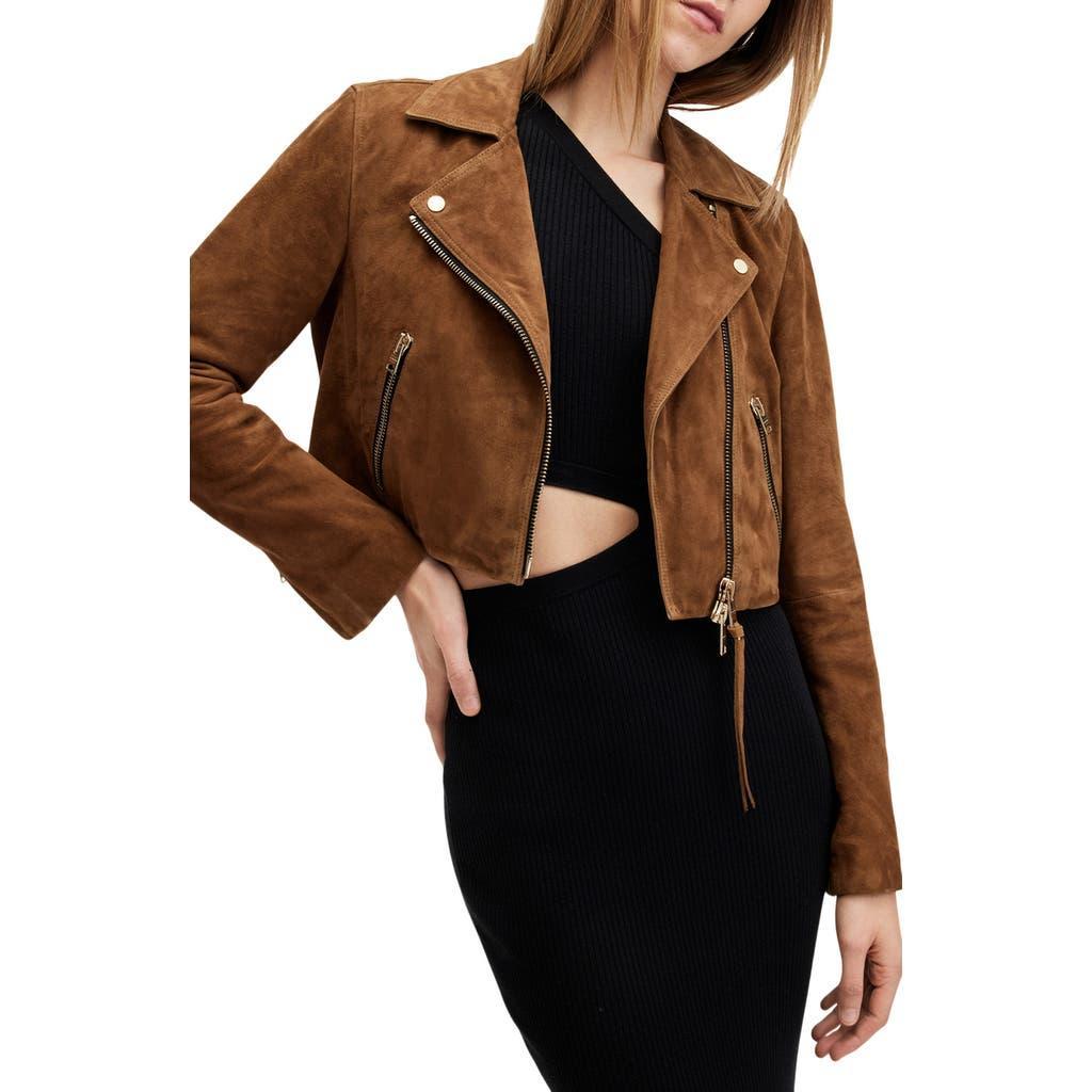 Suede Dalby Crop Biker Jacket In Sugar Brown Product Image