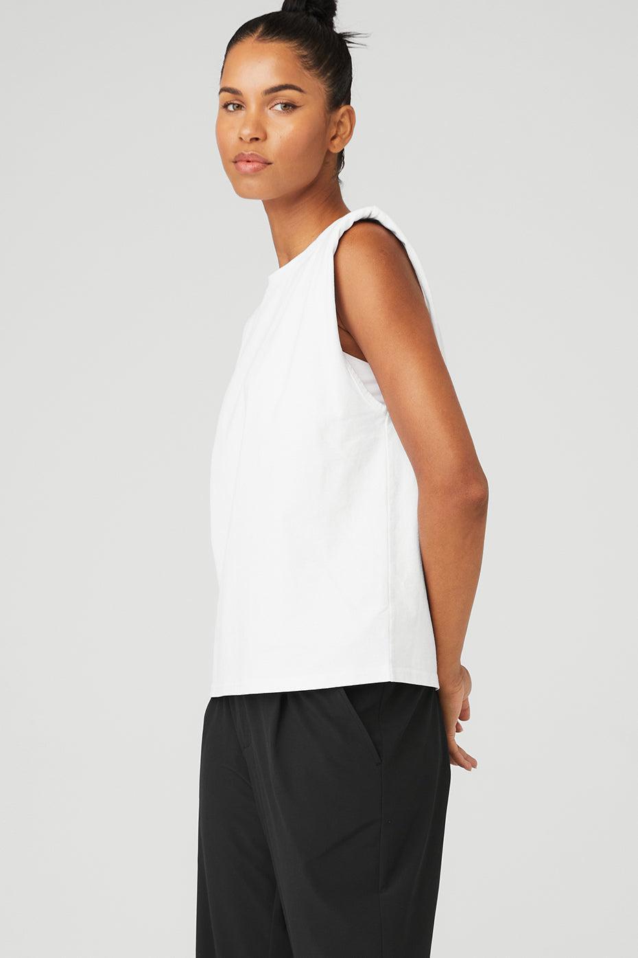 Headliner Shoulder Pad Sleeveless Tee - White Product Image