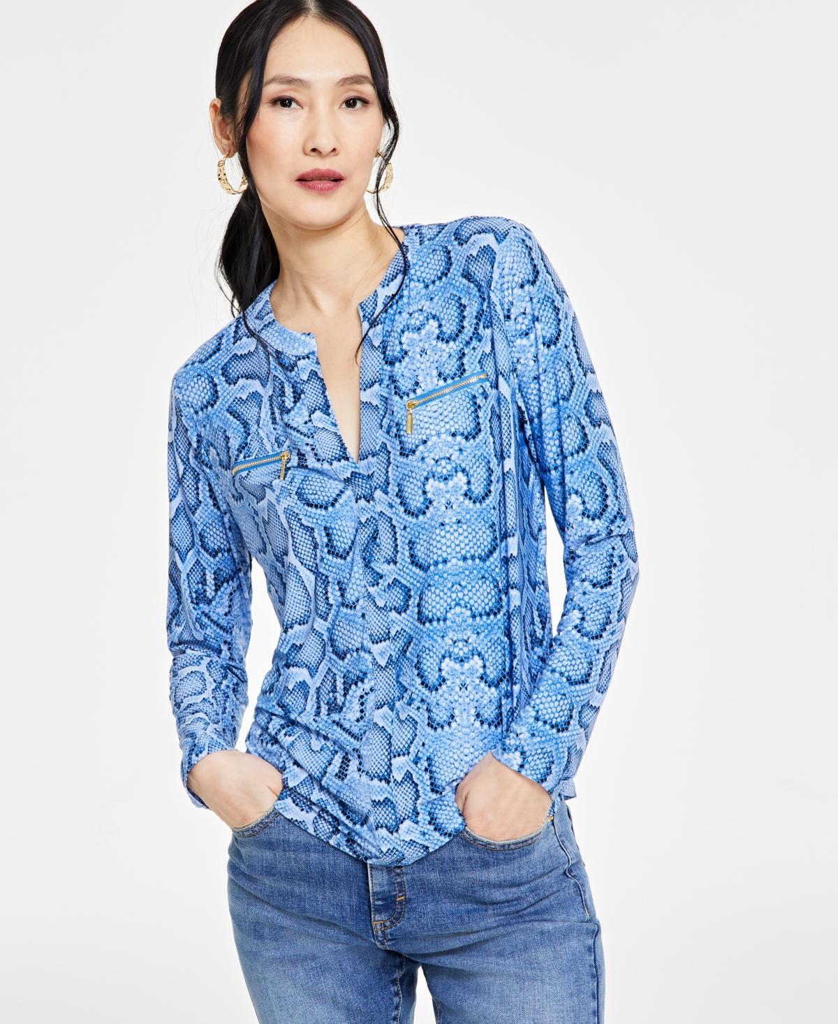 I.n.c. International Concepts Womens Print Zip-Pocket Top, in Regular & Petite, Created for Macys Product Image